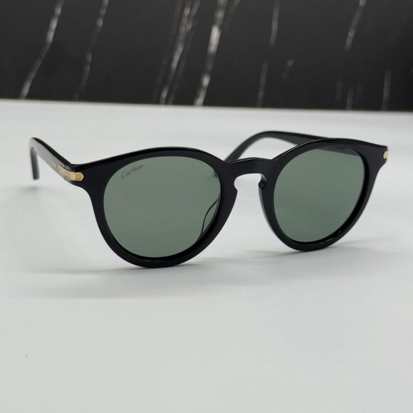 NEW CARTIER SUNGLASSES, ROUND BLACK GREEN EYEWEAR CARTIER CT0010S 004 - Picture 8 of 12